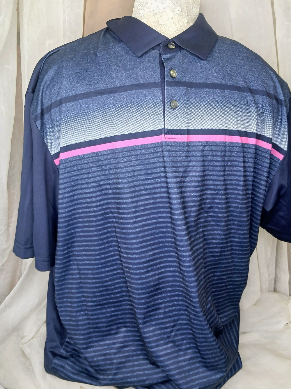 Hogan Navy Polo with Pink Contrast Stripe